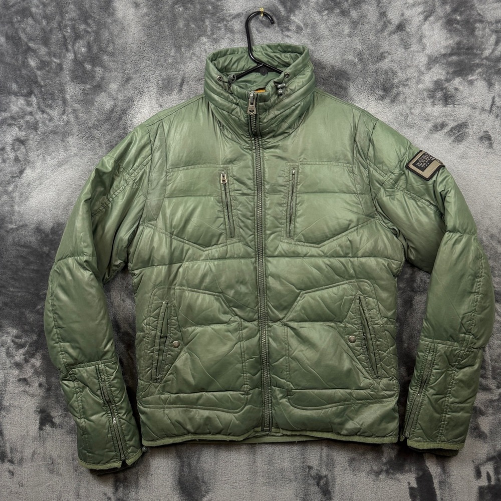 Diesel Puffer Jacket Mens Large Green Quilted Military Full Zip Funnel Neck